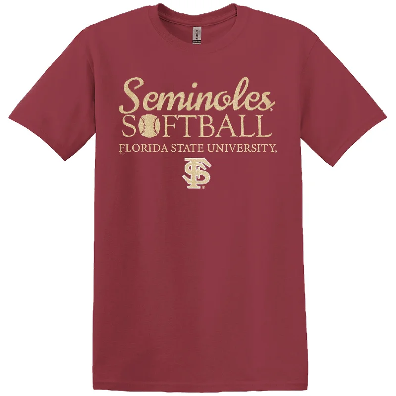 Women's Athletic Clothes Ragz Adult/Unisex Seminoles Softball Design Short Sleeve T-shirt - Garnet