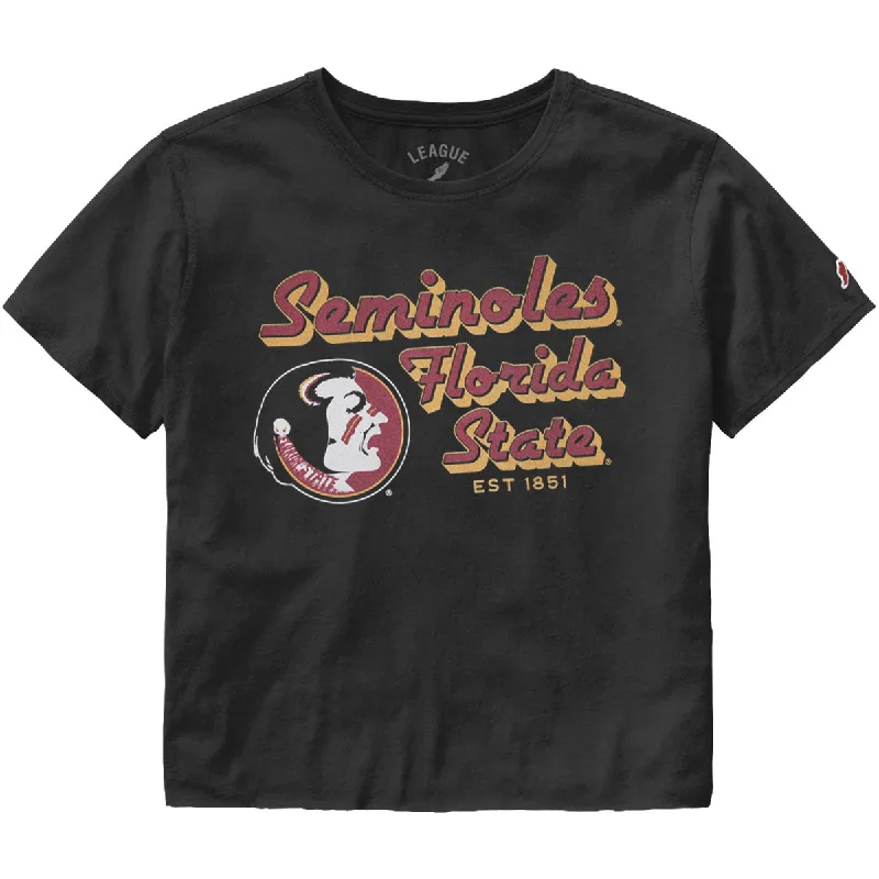 Women's Wedding Apparel League Women's Vault Seminole Logo/Seminoles Florida State Design Short Sleeve Crop T-shirt - Black