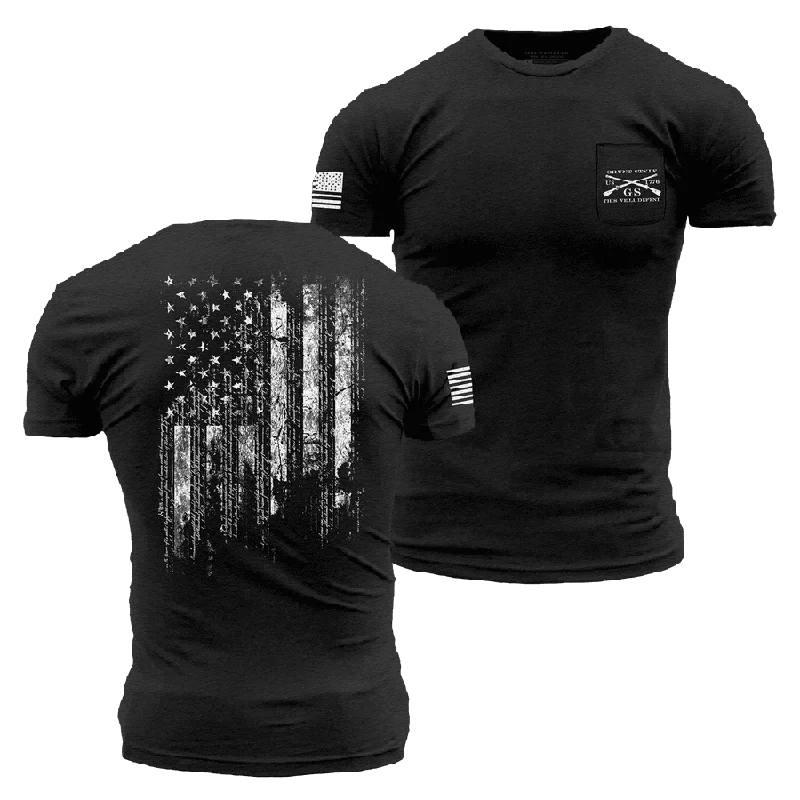 Women's Charming Outfit For Events 1776 Flag Pocket T-Shirt - Black Heather