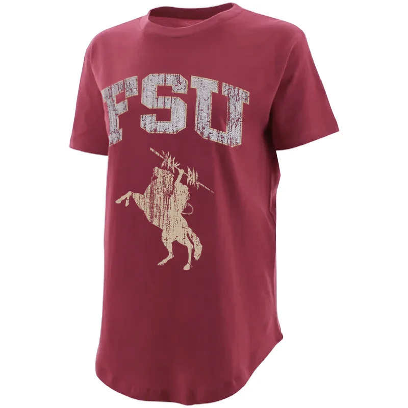 Chic Clothes For Women Pressbox Women's FSU Unconquered Silhouette Design Round Bottom Short Sleeve T-shirt - Garnet