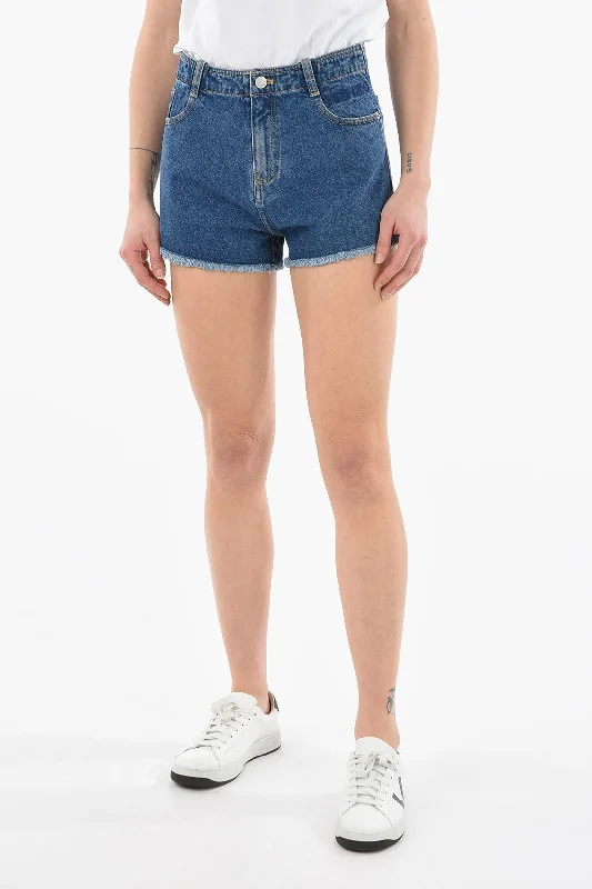 Hot Picks Kenzo Dark-washed Denim Shorts with Fringed Hems and Lettering Log