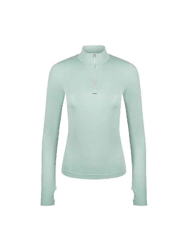 Fashion Forward Women's Plant-Stretch Zipped Long Sleeve Top—Eucalyptus Blue