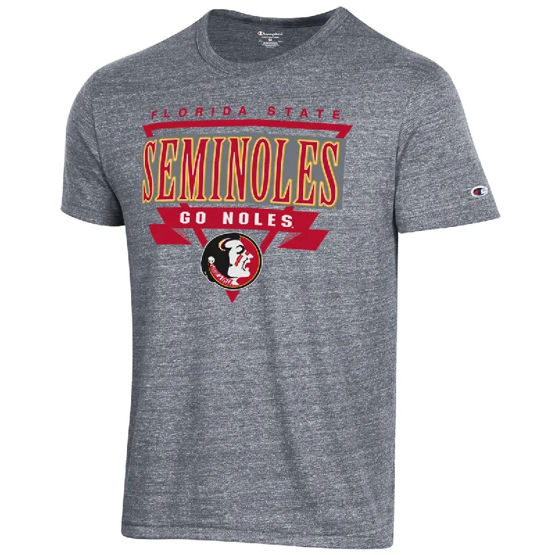 Women's Athleisure Apparel Champion Men's Vault Seminole Logo/Florida State Seminoles Tri-blend Short Sleeve T-shirt - Gunsmoke