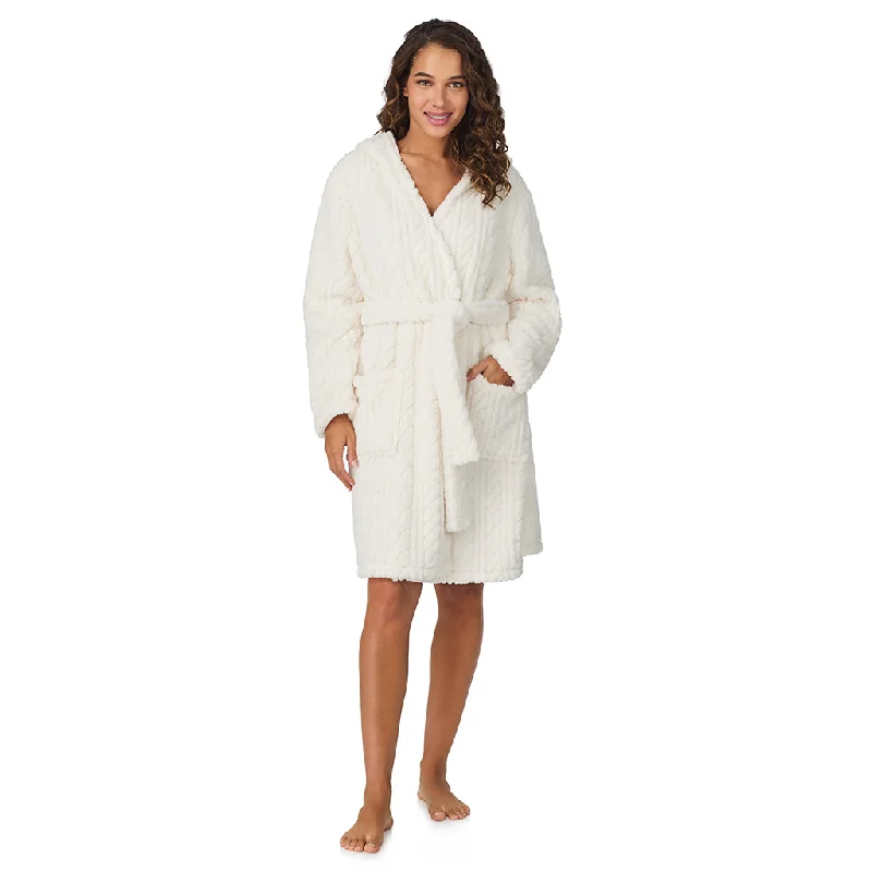 Women's Luxury Apparel Cable Jacquard Sherpa Wrap Robe with Hood