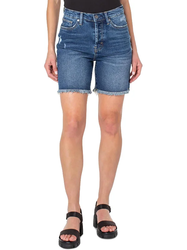 Final Sale Emma Womens Frayed Hem Midi Cutoff Shorts