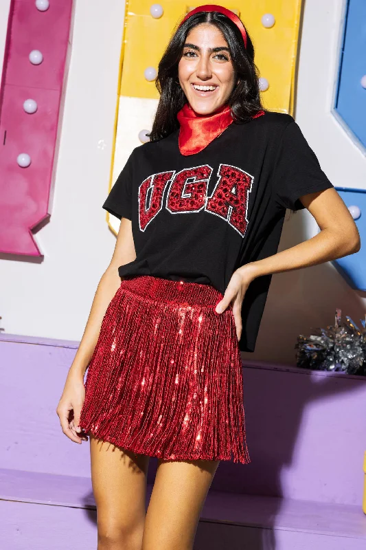 Women's Casual Wear Outfit Licensed Black & Red Jeweled 'UGA' Tee