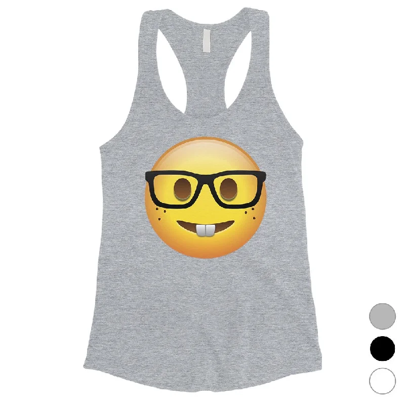 Playful Fashion Offers Emoji-Nerd Womens Simple Basic Loving Happy Cool Tank Top Gag Gift