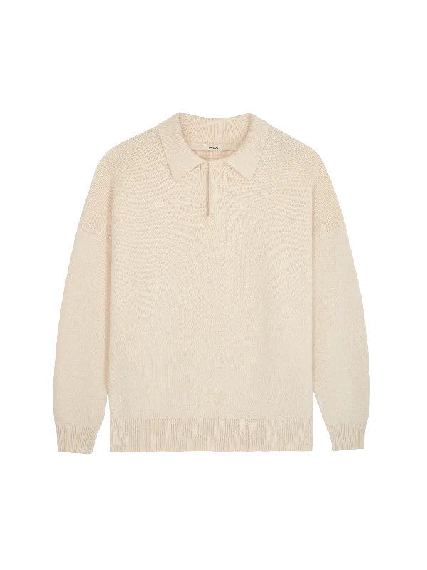 Final Sale Womens Recycled Cashmere Polo Sweater—ecru ivory