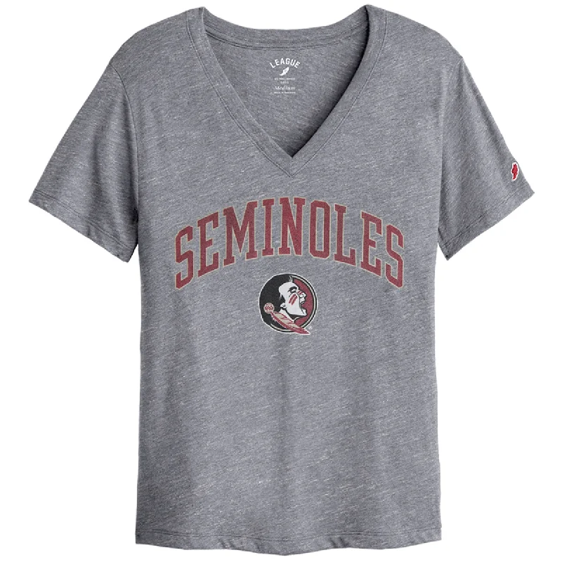 Women's Travel Apparel League Women's Seminoles/Seminole Logo Design Short Sleeve V-neck T-shirt - Heather Grey