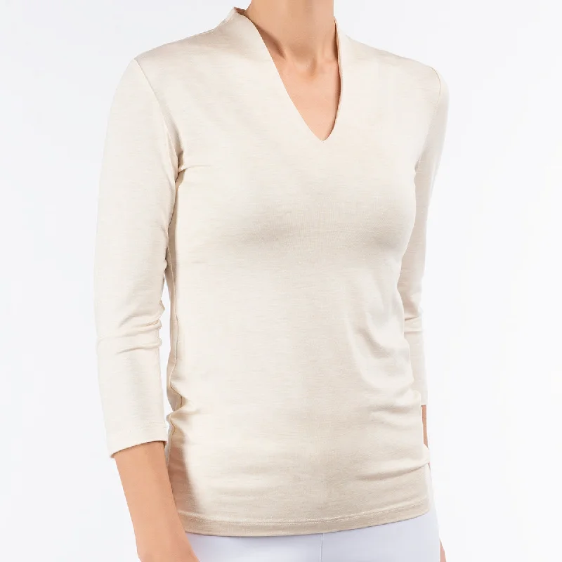 Women's Seasonal Wardrobe Clothing Funnel Neck Tee in Pale Beige