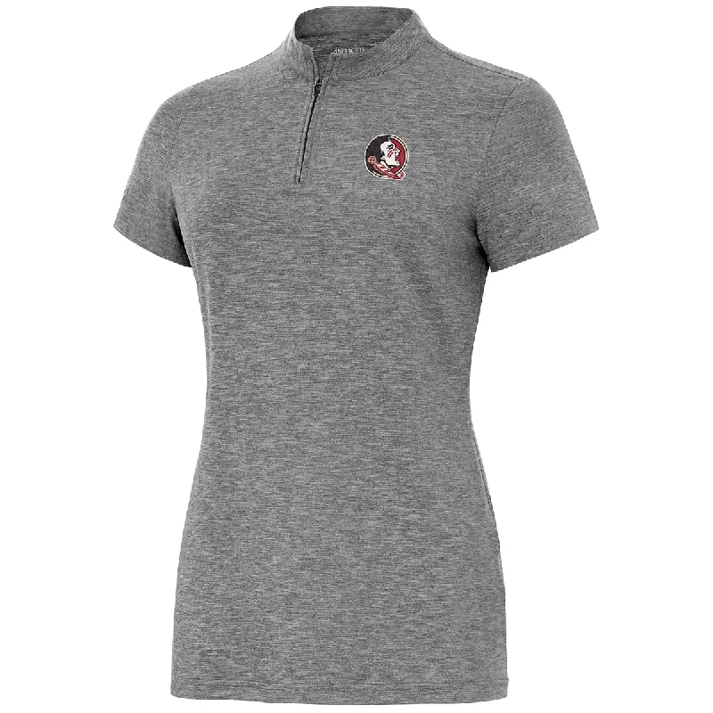 Women's Loungewear Clothes Antigua Women's Seminole Logo Heirloom 1/4 Zip Mock Polo - Black Heather