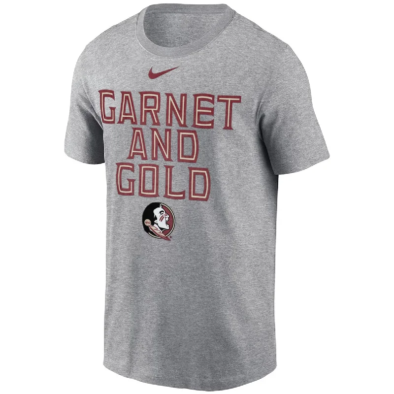 Women's Professional Outfit Nike Men's Garnet and Gold Seminole Logo Design Cotton Short Sleeve T-shirt - Dark Gray