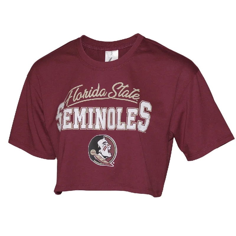 Women's High-Fashion Apparel ZooZatz Women's Florida State Seminoles/Seminole Logo Short Sleeve Boxy Crop T-shirt - Garnet