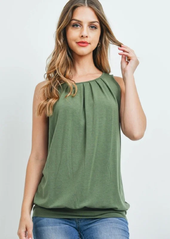 Hot Brand Discounts Round Neck Pleated Top with Waistband