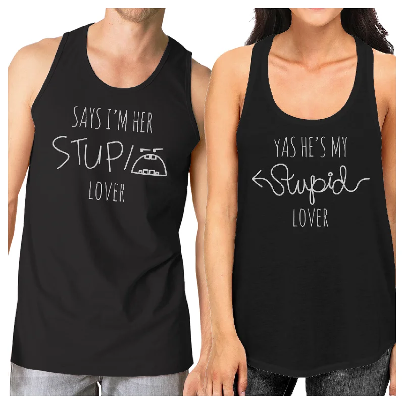 Women's Luxury Garments Her Stupid Lover And My Stupid Lover Matching Couple Black Tank Tops