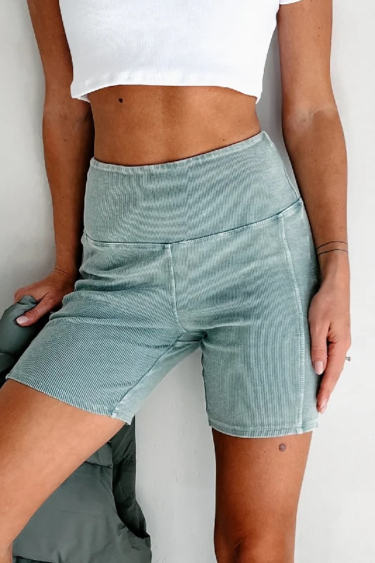 Women's Classic Outfit Staying In My Lane Ribbed Biker Short (Sage)