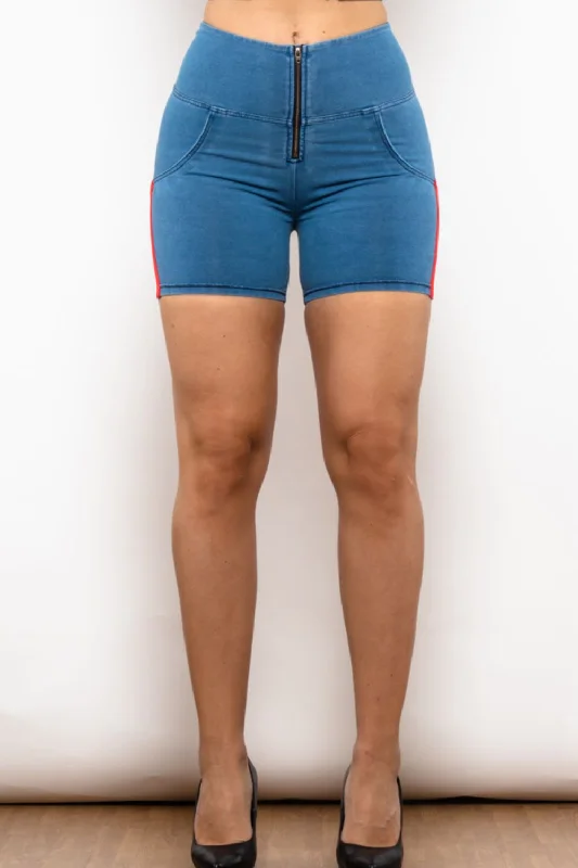 Women's Outdoor Attire Full Size Side Stripe Zip Closure Denim Shorts