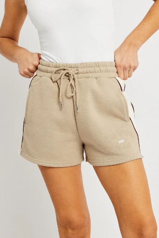 Affordable Women's Attire Brown Track Shorts High Rise Elastic Waist