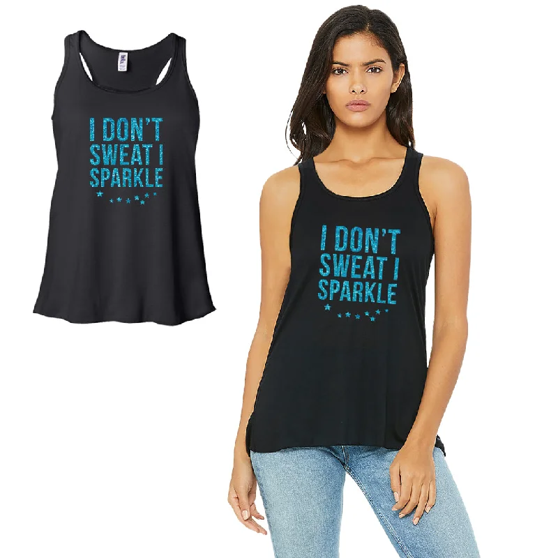 Women's High-Fashion Apparel I Don't Sweat I Sparkle-LIGHT BLUE Womens Black Tank Top