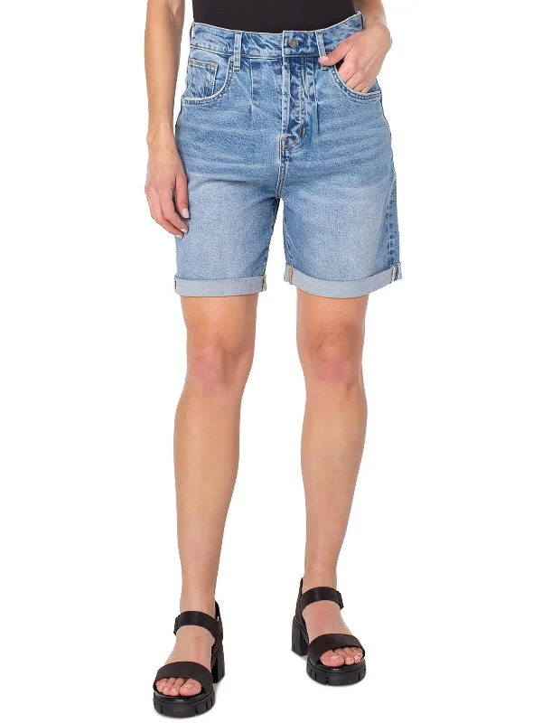 Women's Trendy Attire Connie Womens Cuffed Pleated Denim Shorts