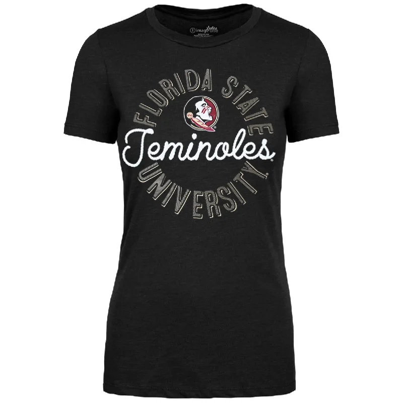 Women's Trendy Casual Outfit Image One Women's Florida State University Seminoles/Seminole Logo Short Sleeve T-shirt - Black