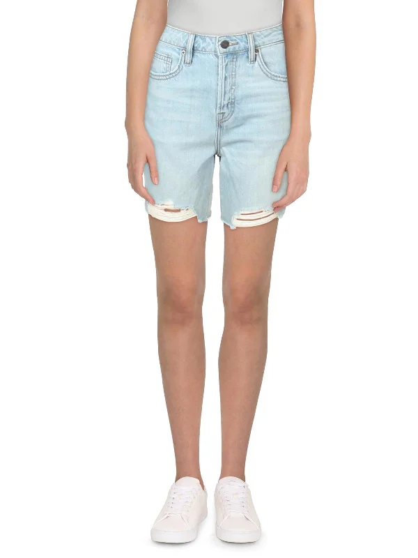 Catch Every Fashion Trend Womens Destroyed Mom Denim Shorts