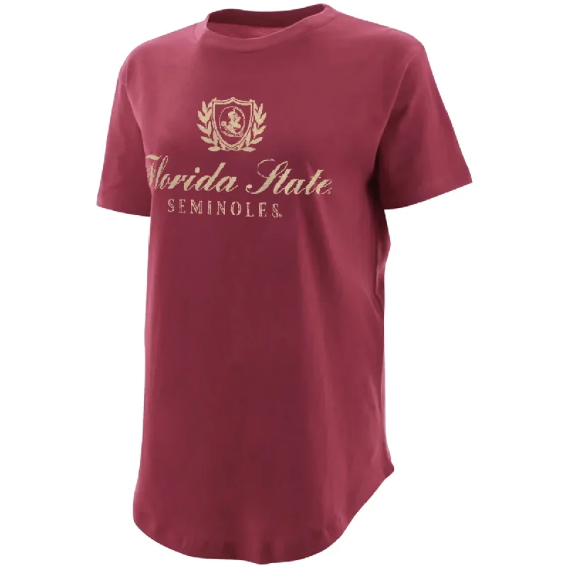 Women's Vacation Clothes Pressbox Women's Seminole Logo/Florida State Seminoles Design Rounded Bottom Short Sleeve T-shirt - Garnet