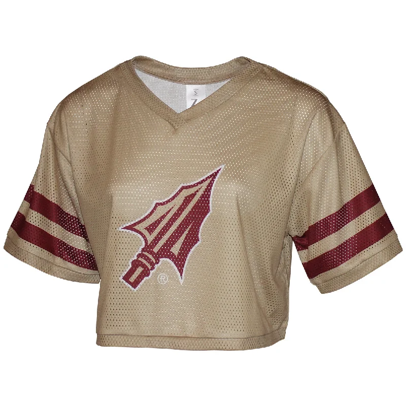 Women's Everyday Apparel ZooZatz Women's Arrowhead Logo V-neck Crop Mesh Jersey - Gold/Garnet