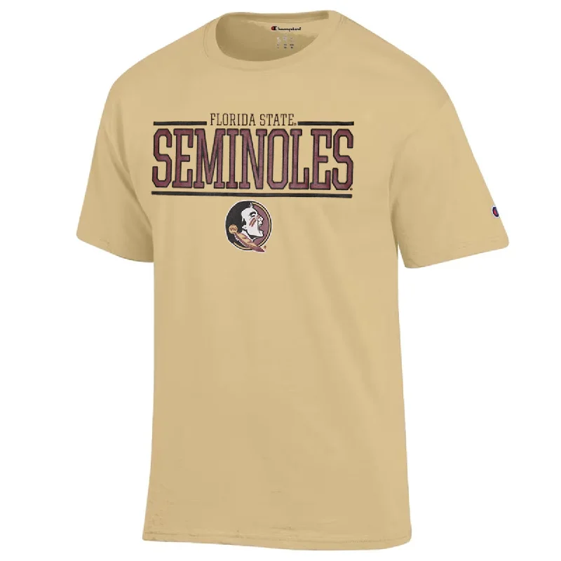 Romantic Chic Deals Champion Men's Florida State Seminoles/Seminole Logo Short Sleeve T-shirt - Vegas Gold