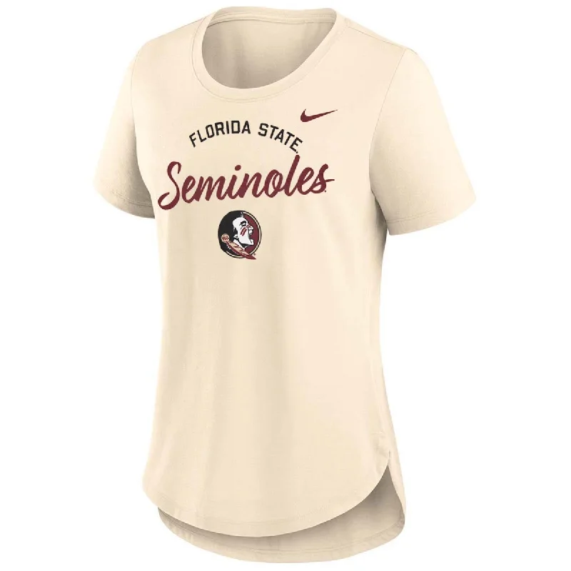 Women's Cozy Outfit For Lounging Nike Women's Florida State Seminoles/Seminole Logo Short Sleeve Tri-blend T-shirt - Natural