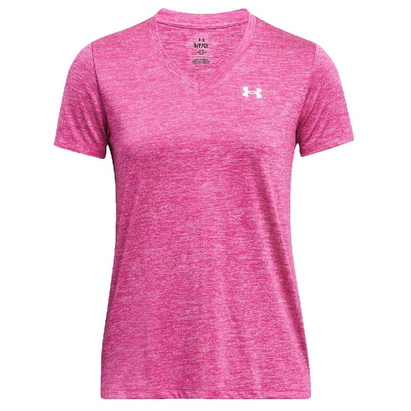 Casual Outfit For Women Under Armour Tech V-Neck Twist Training Tee - Womens - Rebel Pink/Pink Elixir/White