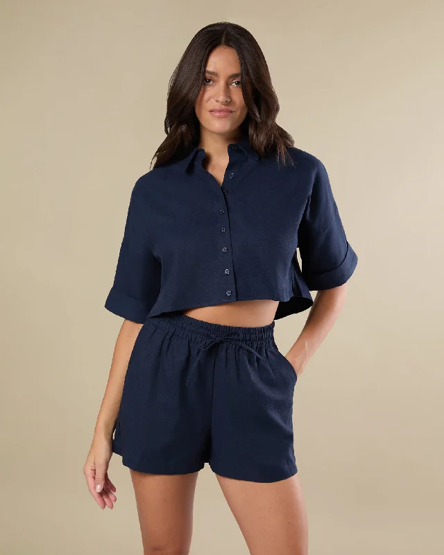 Women's Travel Outfit Set Boxy Cropped Shirt