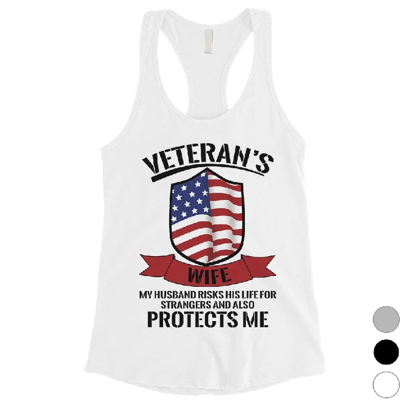 Mega Sales Veteran's Wife Shirt Womens Cute Graphic 4th of July Tank Top Gift