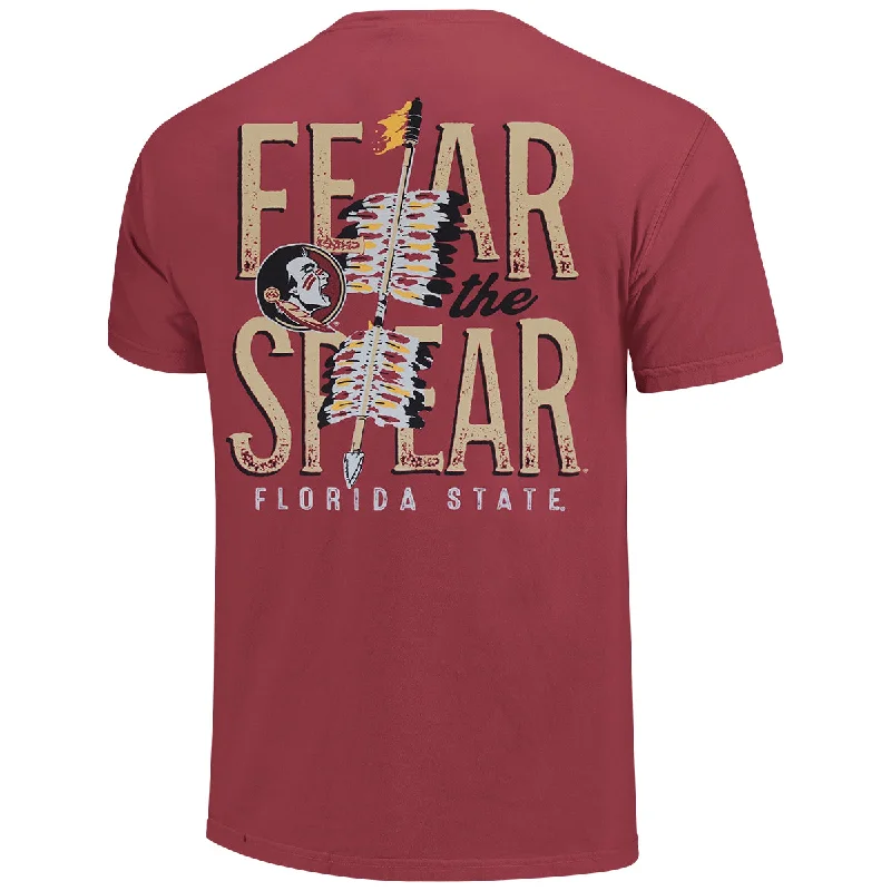 Women's Vintage Clothes Image One Comfort Colors Adult/Unisex Seminole Logo/Fear the Spear Design Short Sleeve T-shirt - Chili