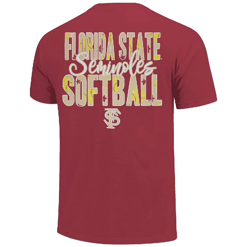 Casual Clothes For Women Image One Men's/Unisex Interlocking FS/Florida State Softball Design Short Sleeve T-shirt - Garnet