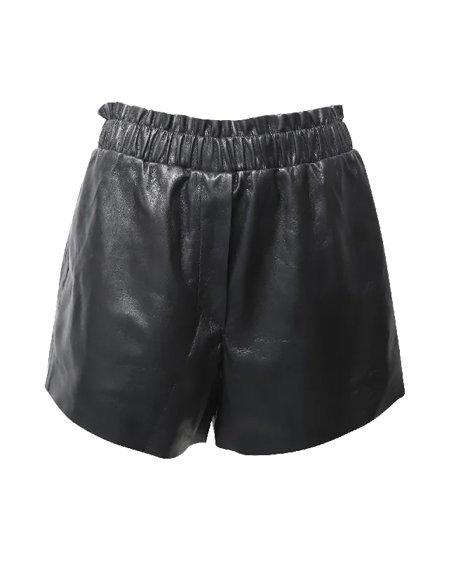 Women's Transitional Outfit Nanushka Lora Ruffled Shorts in Black Vegan Leather