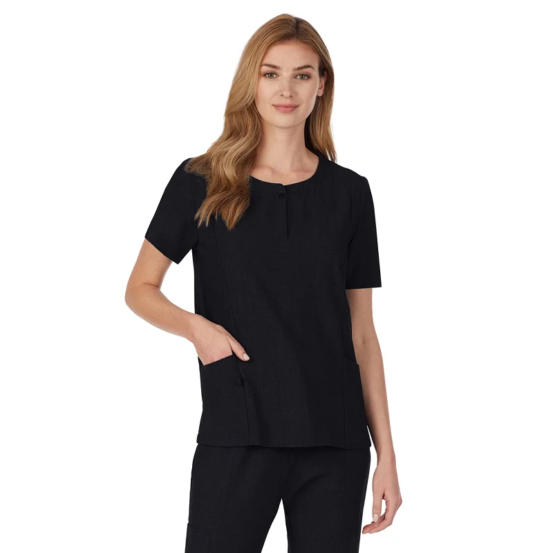 Women's Stylish Vacation Attire Womens Scrub Henley Neck Top with Side Pockets