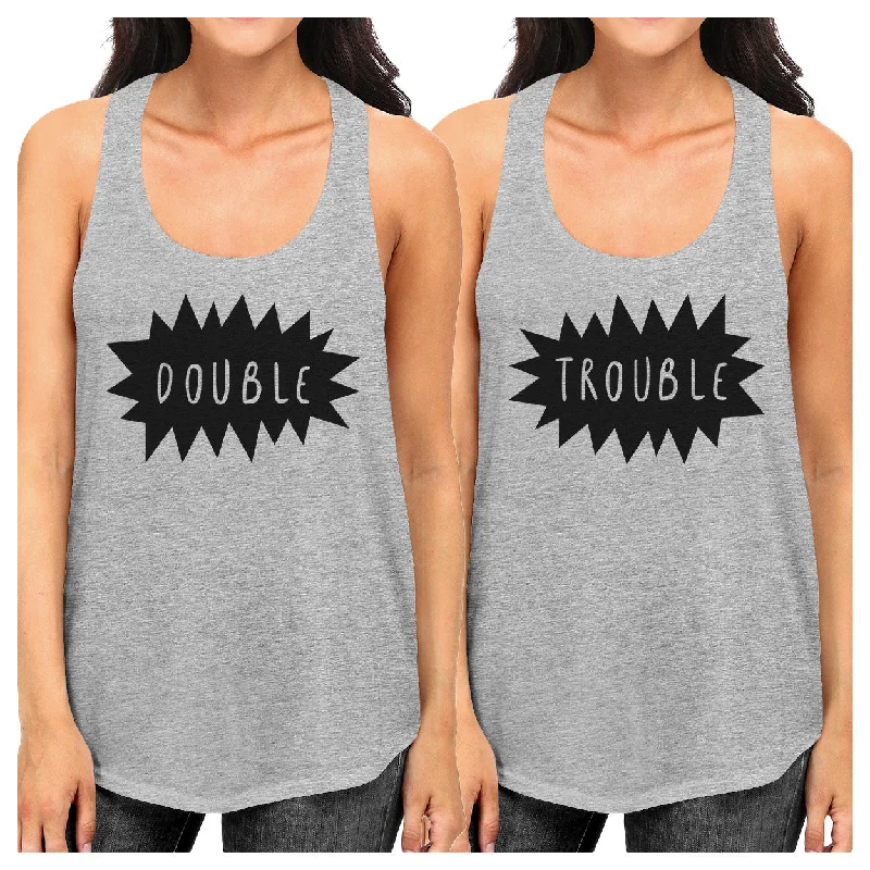 Affordable Women's Attire Double Trouble BFF Matching Grey Tank Tops