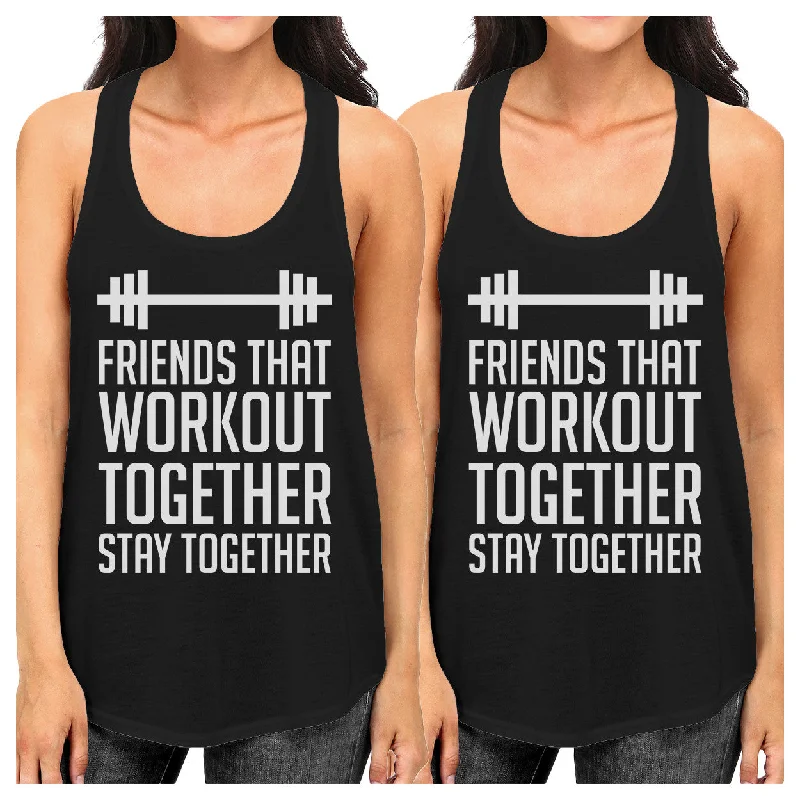 Women's Evening Attire Friends That Workout Together BFF Matching Black Tank Tops