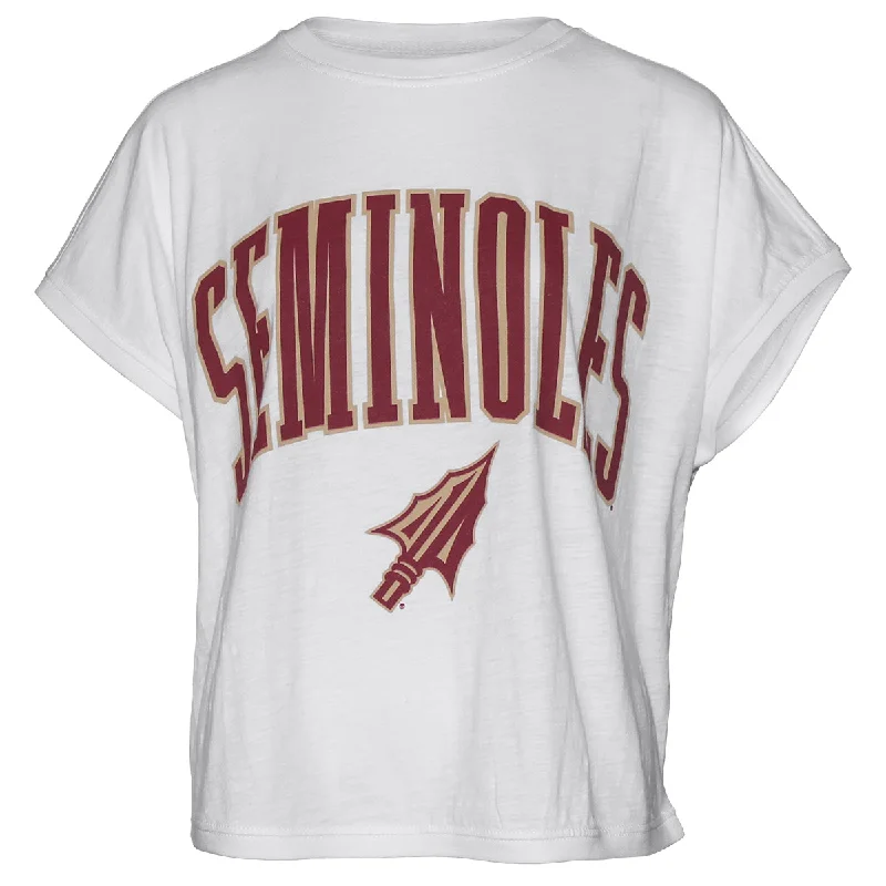 Women's Evening Wear Outfit Pressbox Women's Seminoles/Arrowhead Design Cap Sleeve Oversized Slub T-shirt - White