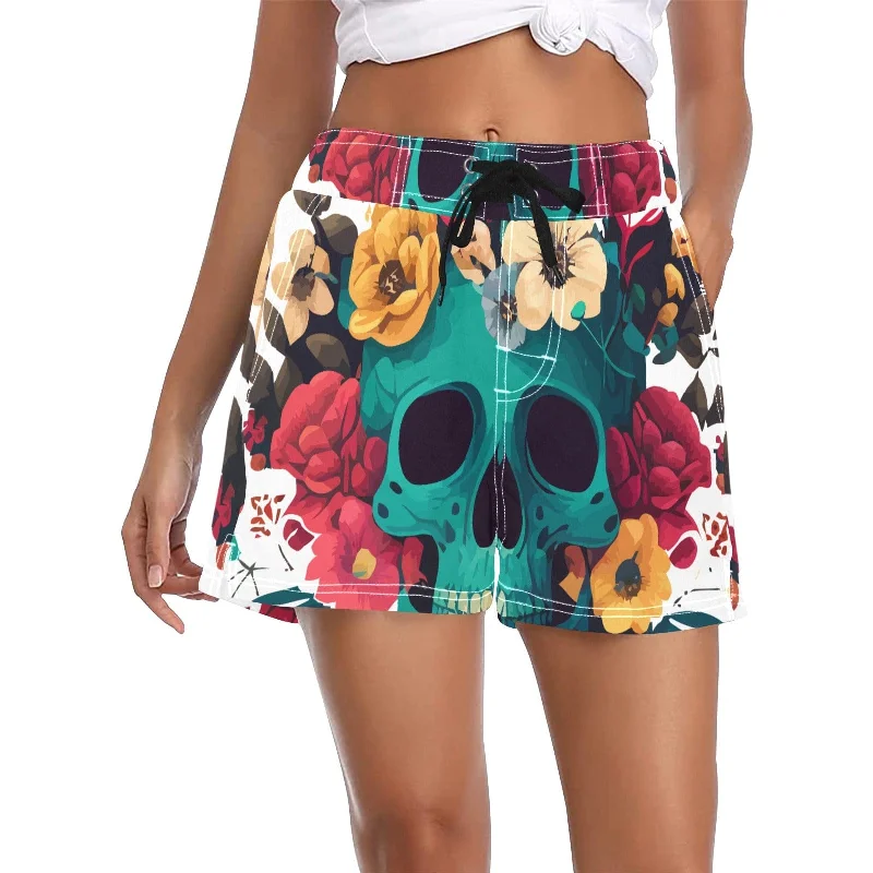 Unleash Your Style Women's Blue Skull Floral Casual Board Shorts