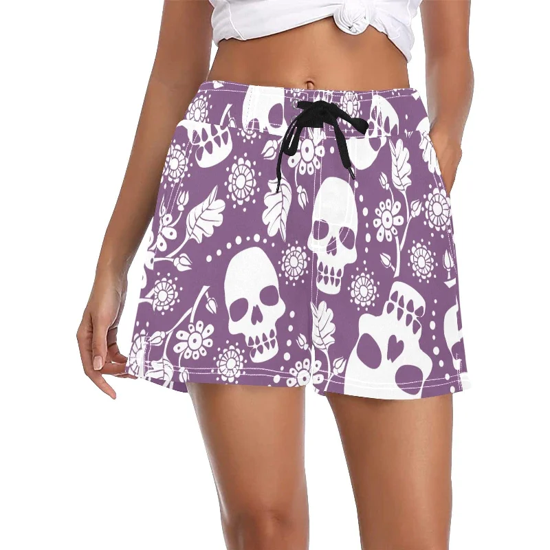 The Latest Fashion Trends Women's White Skulls Purple Casual Board Shorts