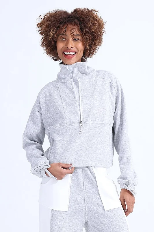 Vintage-Inspired Women's Apparel Gray Modal Zip Sweatshirt