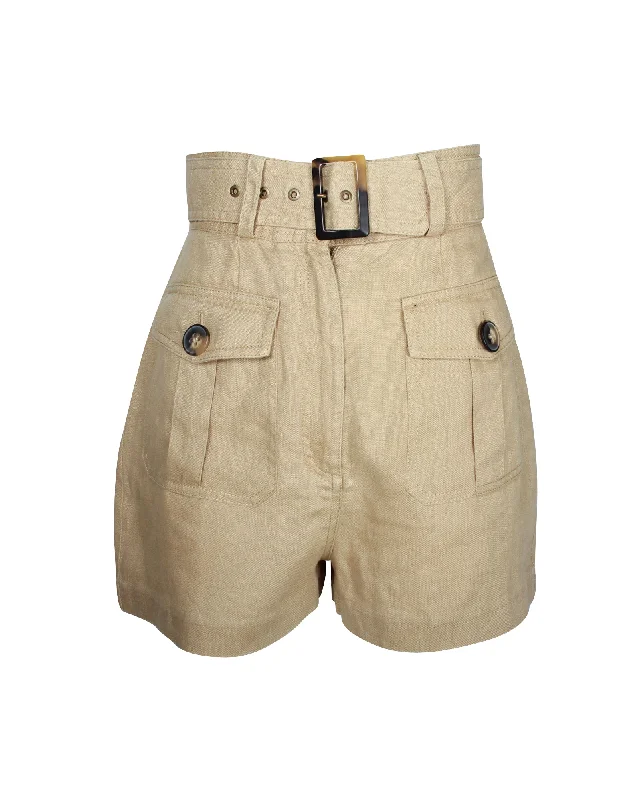 Women's Comfy Attire For Lounging Zimmermann Belted High-Waist Shorts in Beige Linen