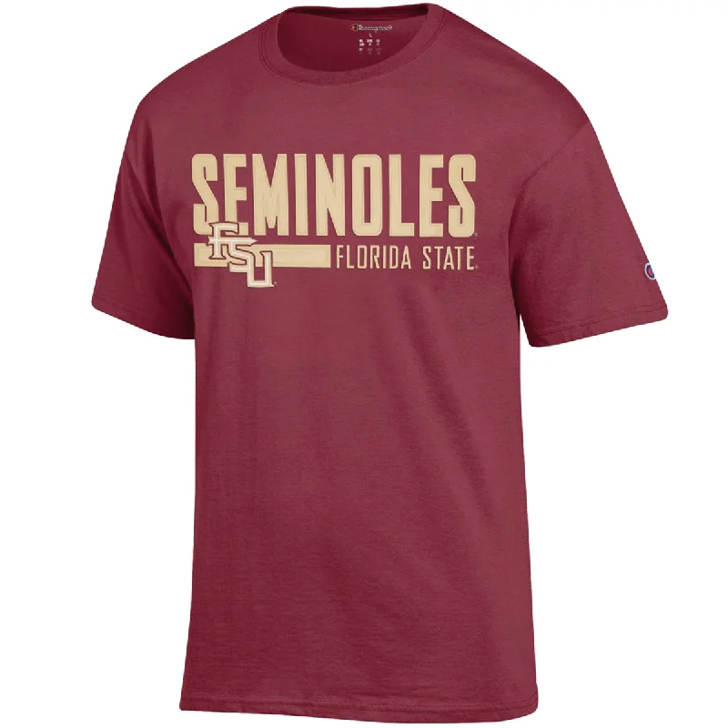 Fashion-Forward Women's Clothing Champion Men's Seminoles/Stacked FSU Florida State Design Short Sleeve T-shirt - Garnet