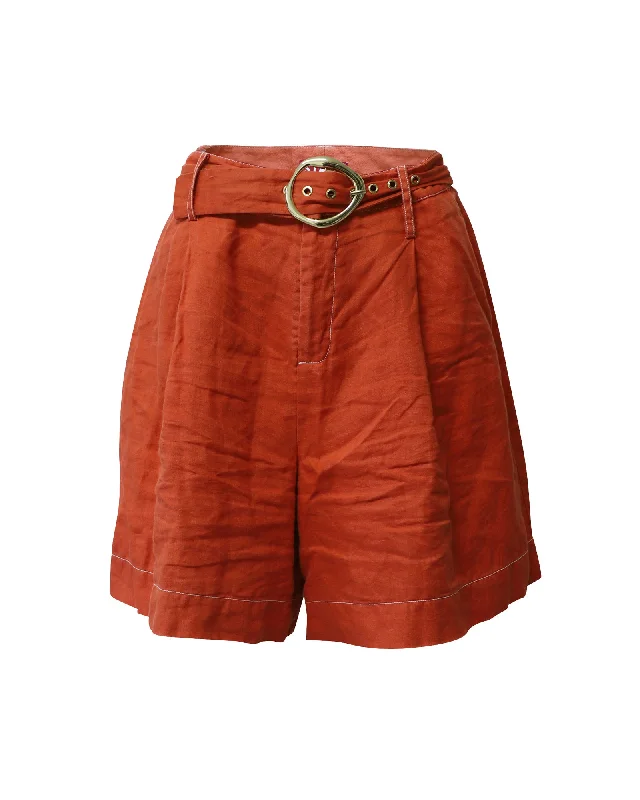 Women's Clothing And Garments Sets Staud Helios Belted Shorts in Orange Linen