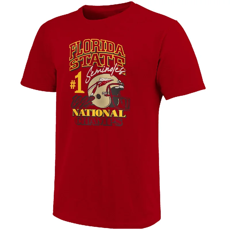 Polished Style Deals Image One Adult/Unisex Vault Florida State Seminoles 1993 National Champs Helmet Design Short Sleeve T-shirt - Cardinal