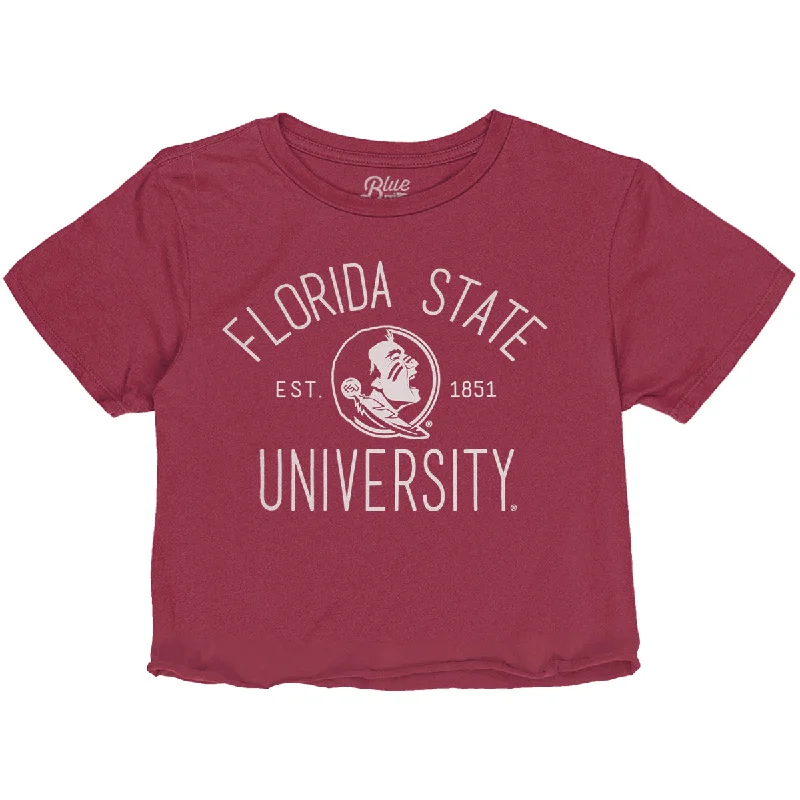 Stylish Women's Attire Blue 84 Women's Florida State University/Seminole Logo Design Short Sleeve Crop T-shirt - Garnet