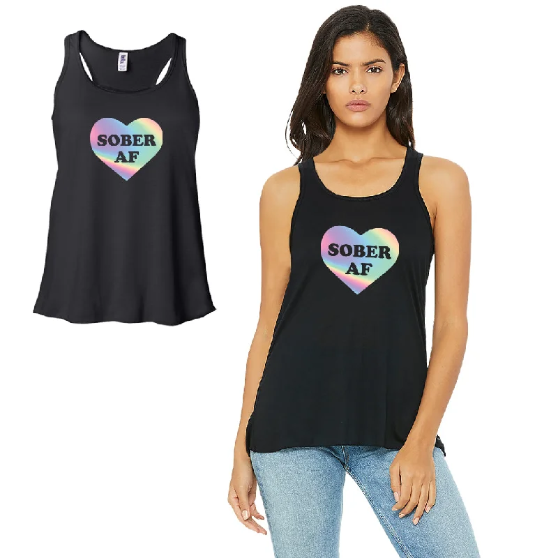 Women's Clothes And Apparel Sober AF-SPECTRUM Work Out Womens Black Tank Top Vinyl Printed