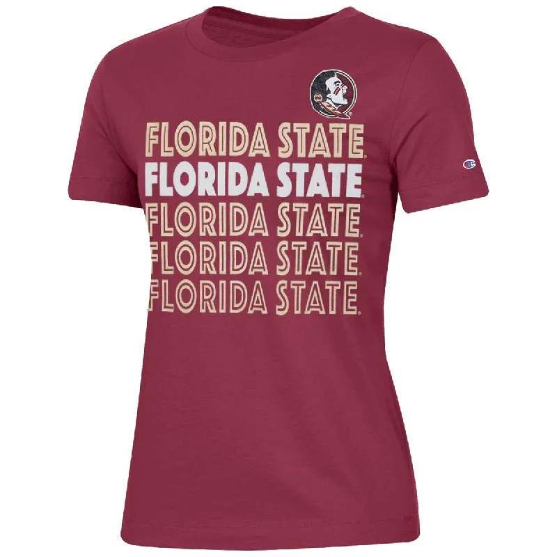 Affordable Trendy Clothes For Women Champion Women's Seminole Logo/Repeat Florida State Design Short Sleeve T-shirt - Garnet